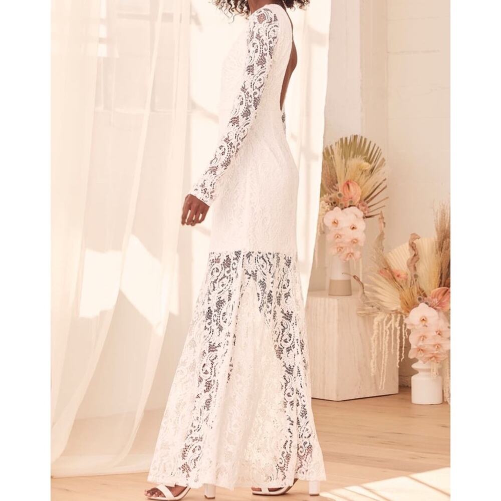NWT Lulus Way to Be Loved White‎ Lace Long Sleeve Maxi Dress - Picture 2 of 12